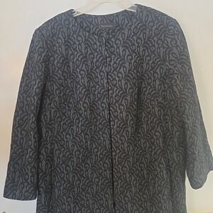 Talbots Womens Lace Overlay Open Jacket Size 2X Green Black Mid Length Dressy